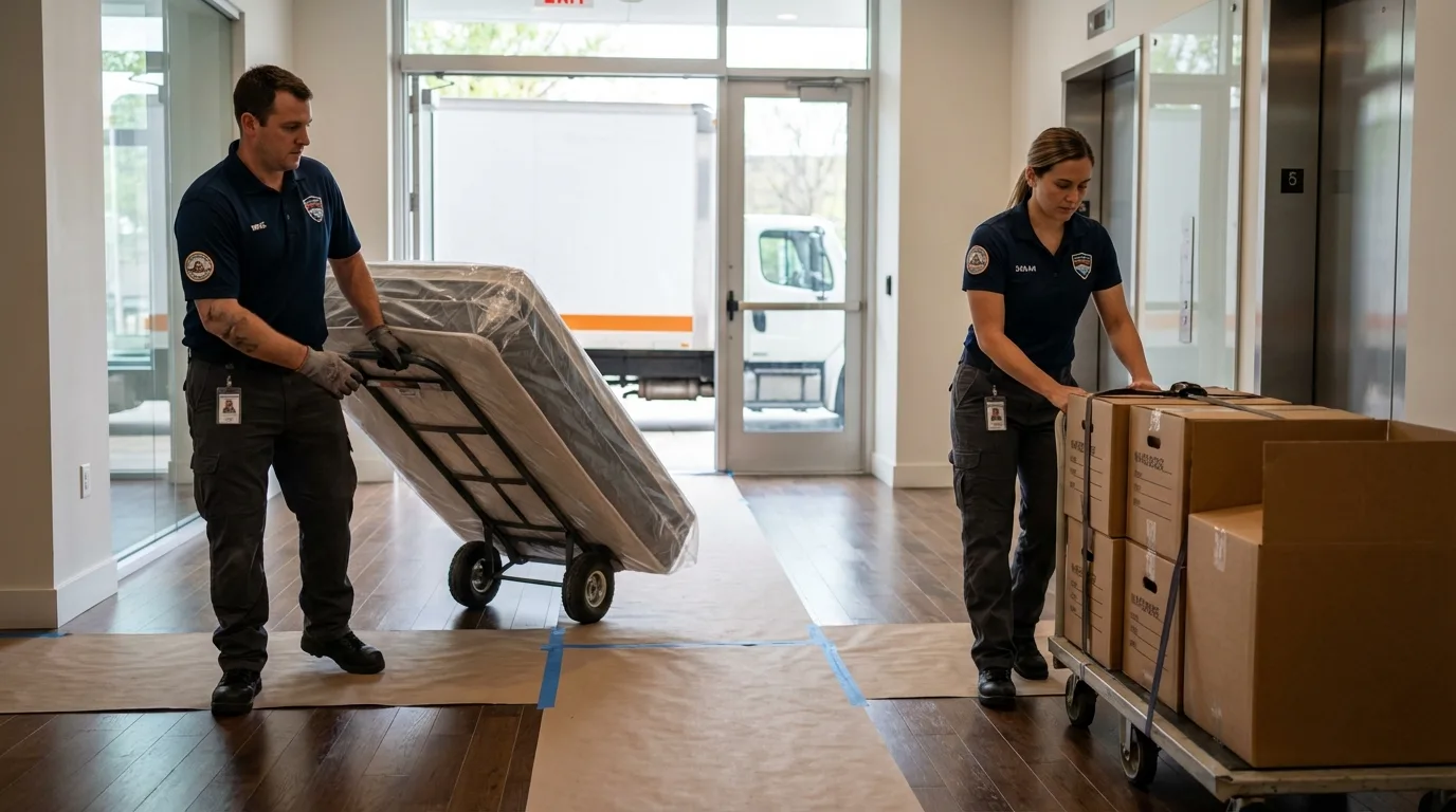 Professional apartment movers loading elevator in Phoenixville, PA