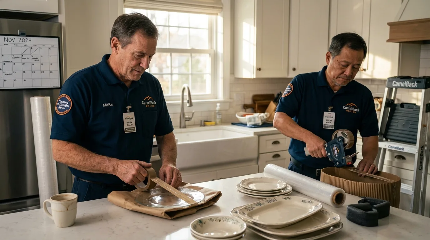 Professional crew packing kitchen dishware in Phoenixville, PA